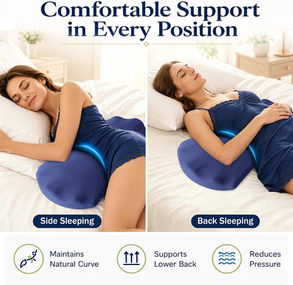 Fledano Lumbar Pillow for Sleeping, Lumbar Support Pillow for Bed for Back Pain Relief, Memory Foam Lower Back Pillow for Bed, Back Support Pillow for Side & Back Sleepers, Washable Cover