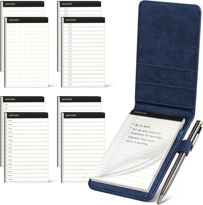 WEMATE 10 Pieces Small Notepad Holder Set Pocket Notebook - Included Mini Pocket Notepad Holder Set with 8 Memo Book Refills and Metal Pen for Meetings, Daily Records, and Notes 3 x 5 Inch (Black)