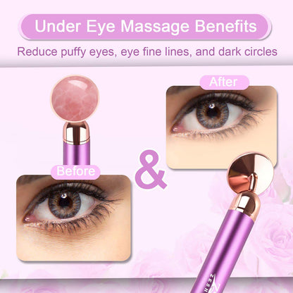 Upgrade 2 in 1 Vibrating Jade Facial Massager Roller, Electric Rose Quartz Eye Face Roller to Press Skin Cream Oil for Anti-Aging Reducing Wrinkles and Glowing Youthful Skin Tone