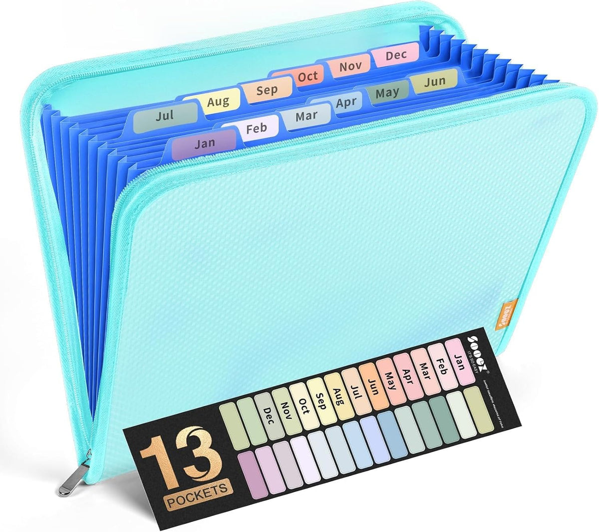 Sooez 13 Pocket Accordion File Organizer, Zipper Expanding File Folder A4