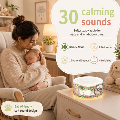 Kipcush White Noise Machine for Baby & Adults, 30 Soothing Sounds, Soft Non-Glare Nursery Lamp, 8 Color Night Lights, Memory Function (Angel V1 White, Standard)