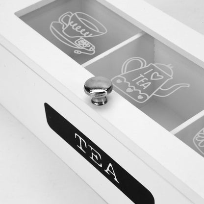 Small Tea Box Wood Tea Bag Organizer Holder White 3 Compartment Slots Box for Storage and Display Slim Caddy Bags with Wooden Divided Chest Mini Countertop Sugar Packet Container Small Space Antique