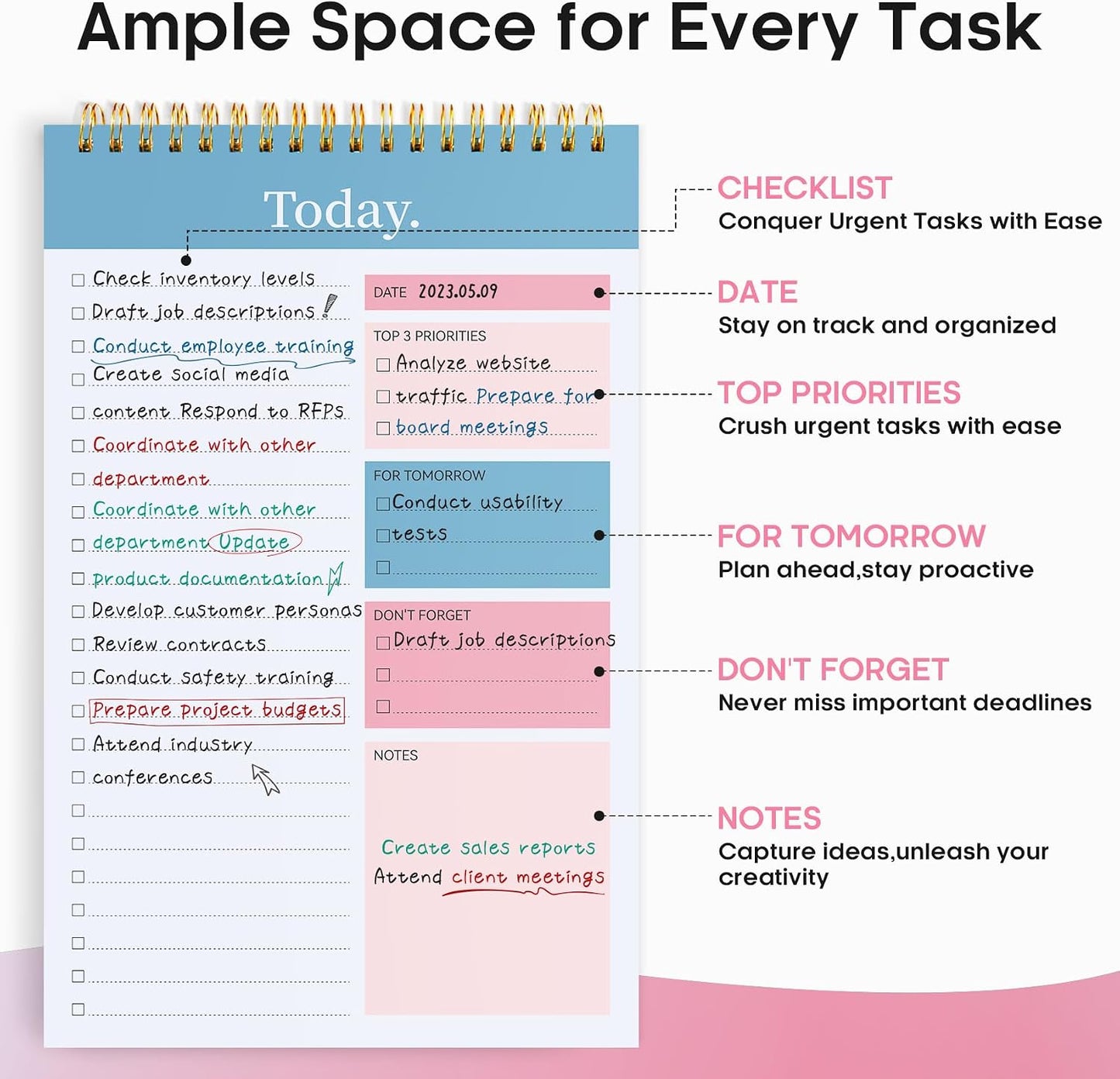 Taja To Do List Notepad - To Do List Notebook for Work with 52 Sheets, 9.8" x 6.5", Undated Daily Planner Perfect for Daily Tasks and Goal Setting, Notepad Suitable for Office, Home & School - Violet Dream