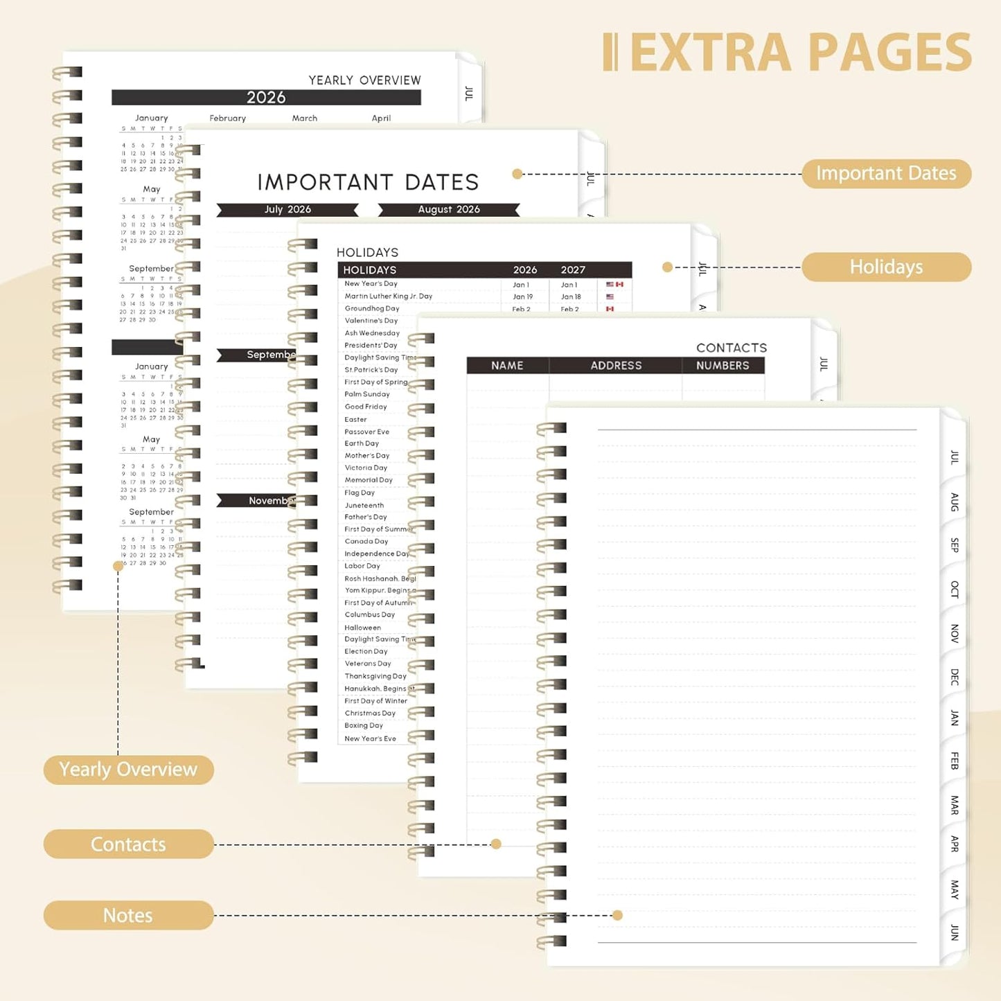 Planner 2026-2027, Weekly and Monthly Calendar Planner, JUL 2026 - JUN 2027 | A5(6.3'' x 8.5''), Hardcover, Agenda Book, Sprial Bound, Inner Pocket, Office and School Use