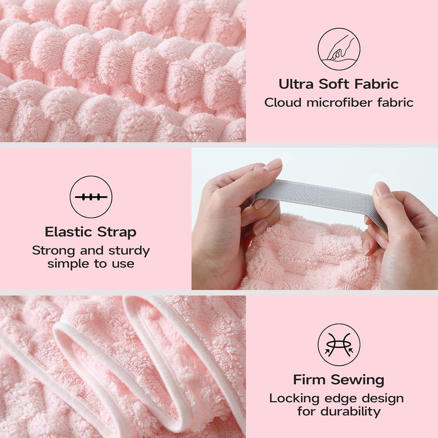 REDKISS 3 Pack Microfiber Hair Towels - Extra Large Hair Towel Wrap for Women, 24x42 inch Hair Towels with Elastic Strap, Super Soft Hair Drying Towels for Long, Thick, Curly Anti Frizz Turbans