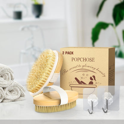 POPCHOSE Dry Brushing Body Brush, Natural Bristle Dry Skin Exfoliating Brush Body Scrub for Flawless Skin, Cellulite Reduction, Lymphatic Drainage and Blood Circulation Improvement