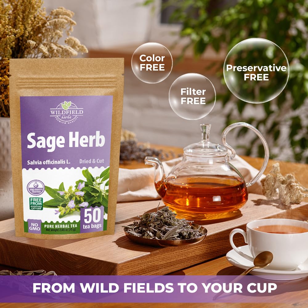 50 Bags Dried Sage Herb Herbs Tea (Salvia Officinalis) - 50 Count Tea Bags Salvia Sage
