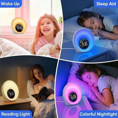 AFEXOA Sunrise Alarm Clock with Wake Up Light, White Noise Machine with 30 Soothing Sounds, 8 Color Dimmable Night Light, Dual Alarms for Heavy Sleepers/Adults/Kids