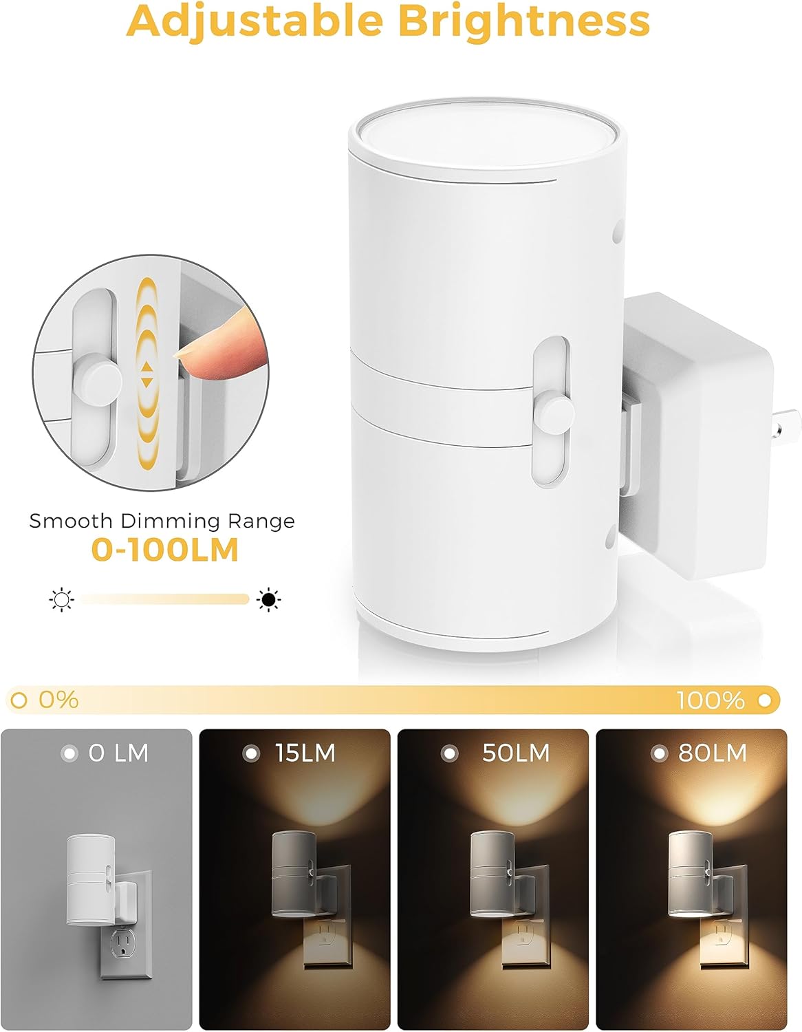 L LOHAS LED Night Light, Amber Nightlight, Dimmable Night Light 100LM, Light Sensor, Yellow Nightlight, Sleep Light for Kids, Soft & Warm Light for Bedroom, Hallway, Bathroom, 2 Pack
