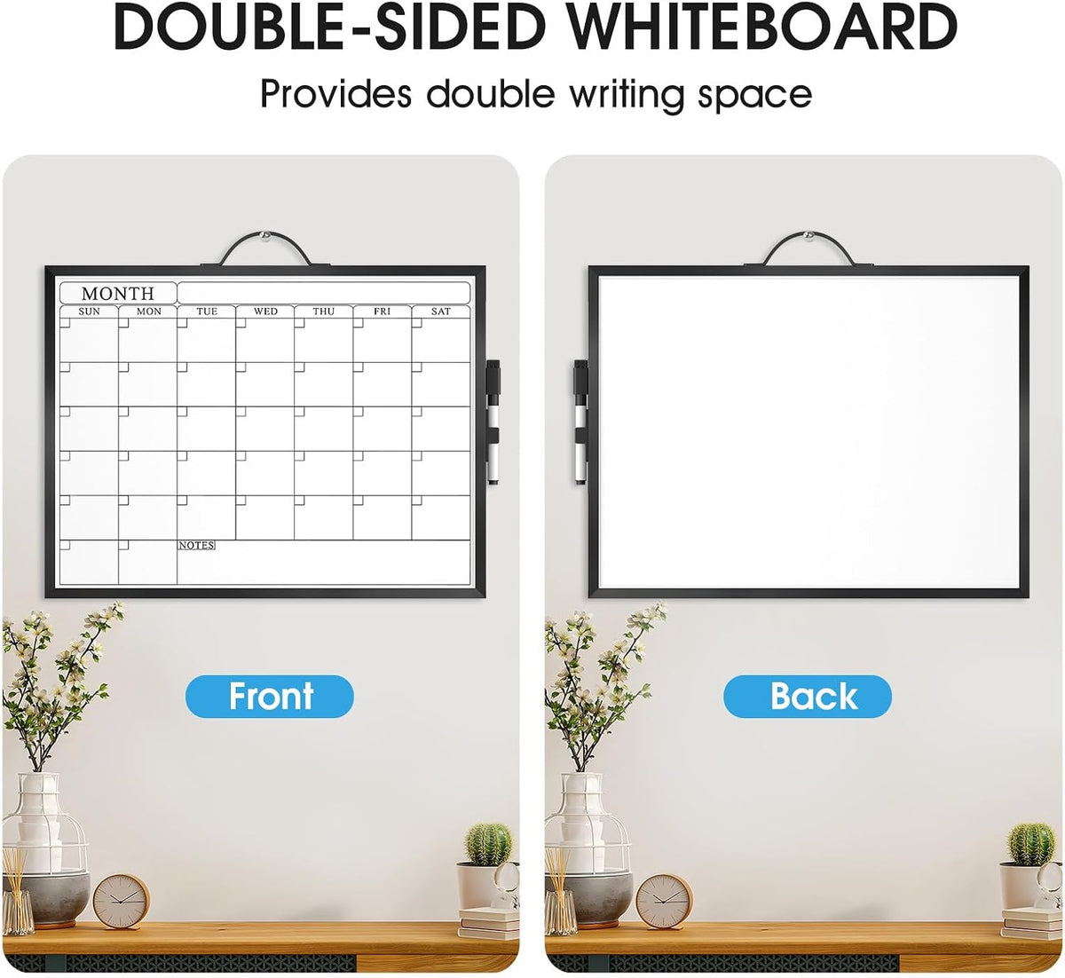 MaxGear Monthly Calendar Whiteboard, Magnetic Double-Sided Board, 16" x 12"