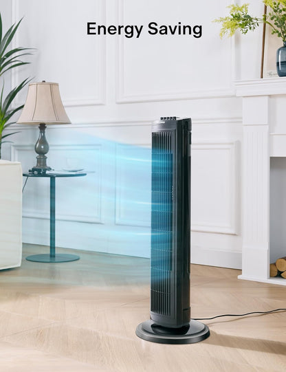 PELONIS 30 Inch Tower Fan for Bedroom, Quiet Oscillating Standing Fan with 3 Speeds, Portable Cooling Fan for Home Office Dorm Room, Auto-off Timer, Black, PFT28A2BBB