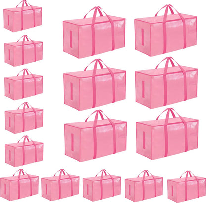 Moving Bags Extra Large - Heavy Duty Storage Totes with Wrap-Around Handles & Reinforced Zippers - Foldable Moving Box Alternative, Water-Resistant for Dorm, Closet & Under Bed Storage (Clear)