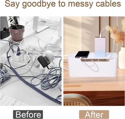 Eichzer Cable Management Box with Lid, Three Entry/Exit Slots, White