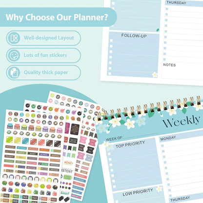 Weekly To Do List Notepad, Undated Planner with 52 Sheets (8.5''x11'') | Desk Accessories and Supplies, Women & Man, Home School & Work
