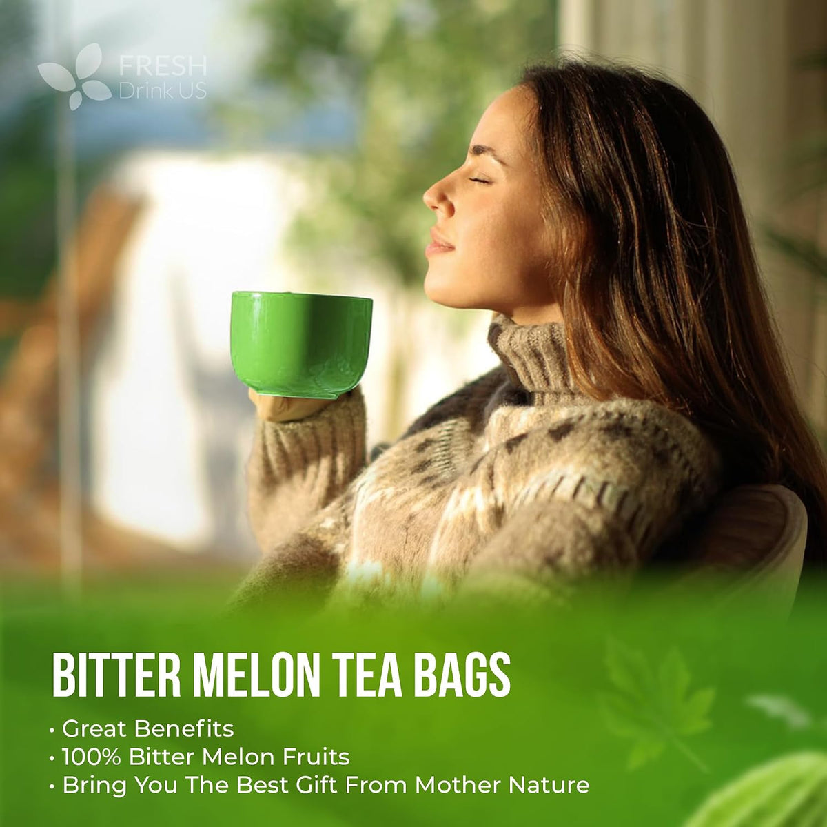 FreshDrinkUS, Premium 135 Bitter Melon Tea Bags, 100% Natural & Pure, Herbal Tea, Daily Infusion Botanical, No Sugar, No Caffeine, No Gluten, Vegan. Rich in Antioxidants
