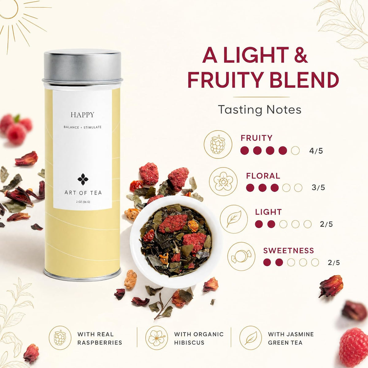 Art of Tea Organic French Lemon Ginger 1.5oz Loose Leaf Tea Tin, Caffeine Free Herbal Tea, Organic Rooibos & Lemongrass Ginger Tea, Premium Loose Leaf Herbal Tea for Relaxation & Digestion