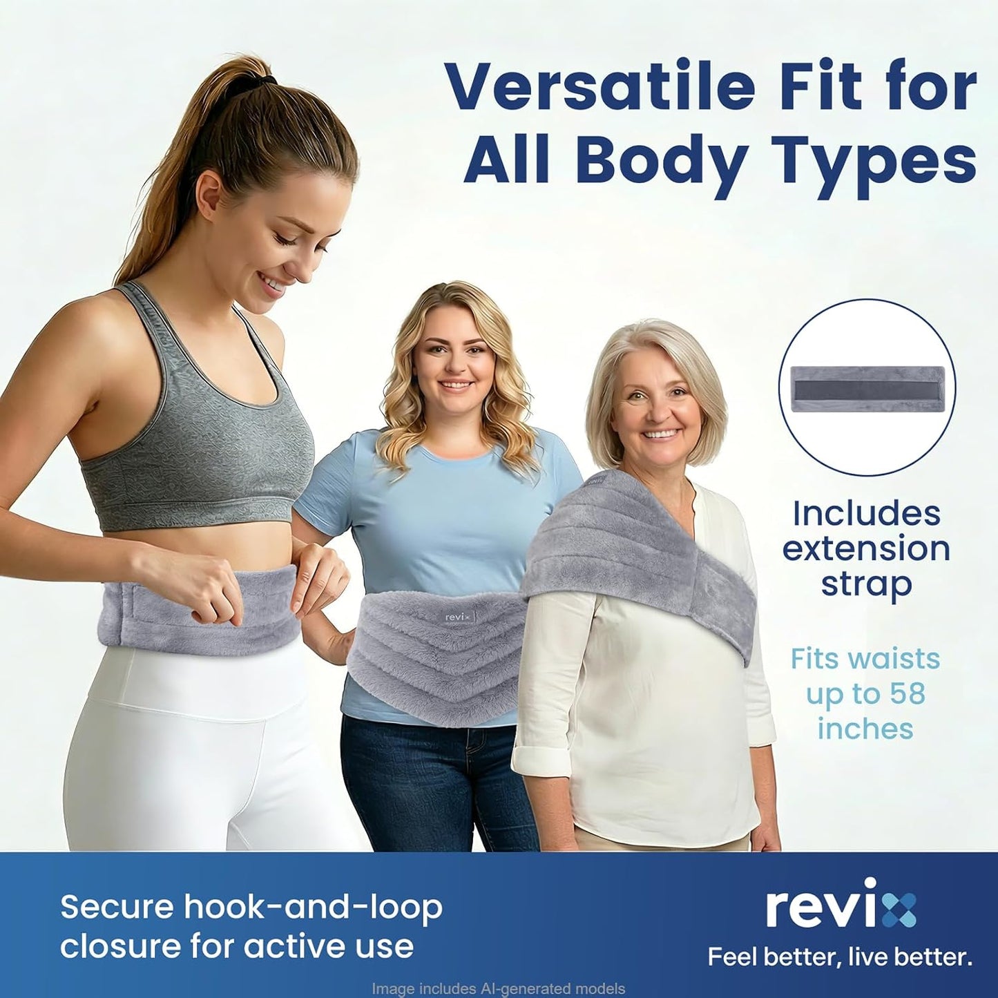 REVIX Microwavable Heating Pad for Back, Extra Large Microwave Heating Wrap for Waist, Stomach, and Shoulders, Moist Heat Therapy for Stress Relief, Adjustable, for Men and Women, Navy