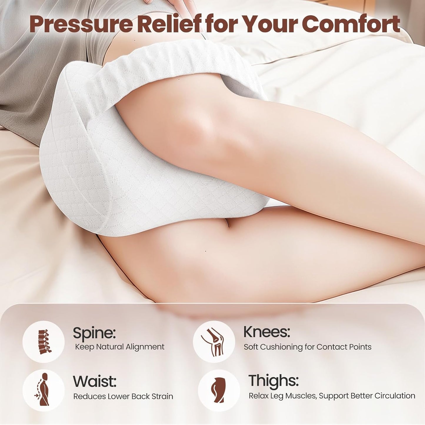 Knee Pillow for Side Sleepers, Supportive Memory Foam Leg Pillow for Side Sleeping with Elastic Strap, Heart-Shape Pillow Between Legs for Pain Relief on Sciatica, Hip Joints, Gray