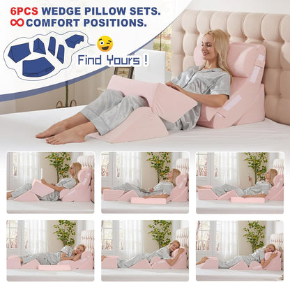 4PCS Orthopedic Bed Wedge Pillow Set for Sleeping, Post Surgery Foam Support Pillows for Back, Neck and Leg Pain Relief, Adjustable Triangle Pillow – Acid Reflux, GERD & Snoring Recovery, White Grey