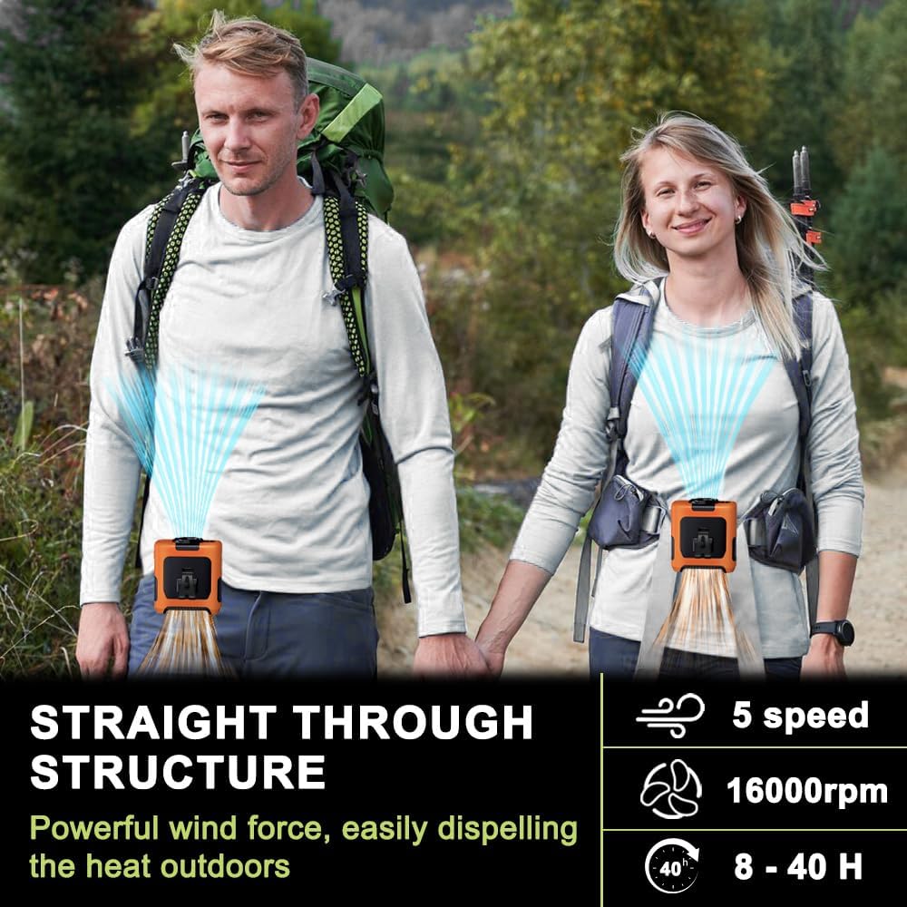 AINFTIME 2025 Portable Waist Clip Body Fan 10000mAh Personal Wearable 8-40H Powerful Outdoor (10000mAH / Green)