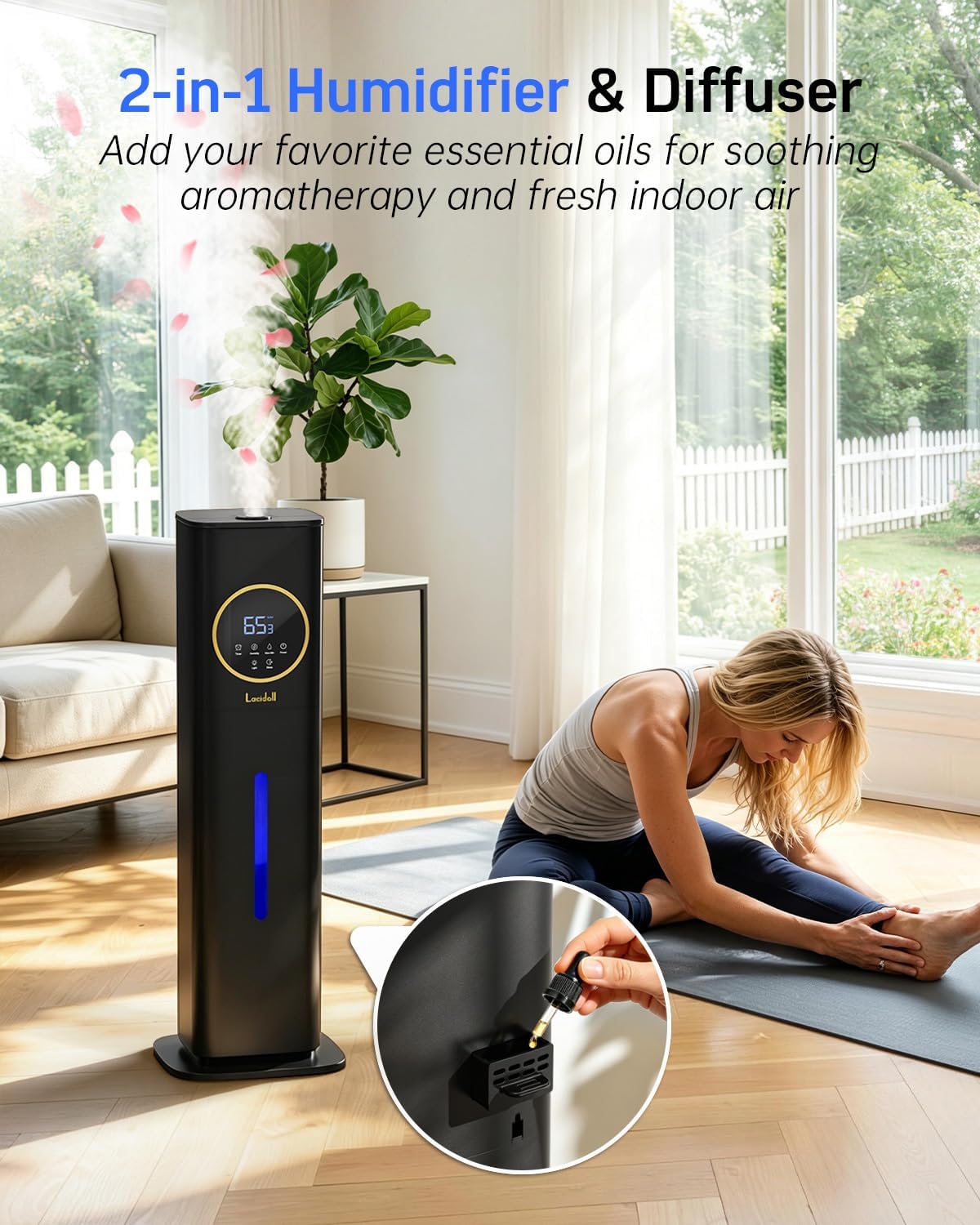 LACIDOLL Humidifiers for Bedroom 500 sq ft, 2.1Gal/8L Humidifier large room