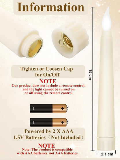 Treela 24 Pcs Flameless Taper Candles Battery Operated Bulk Fake Candles Light LED Candle Sticks Flickering Tapered for Easter Wedding Anniversary Decoration(Basic,11 Inch,Ivory)