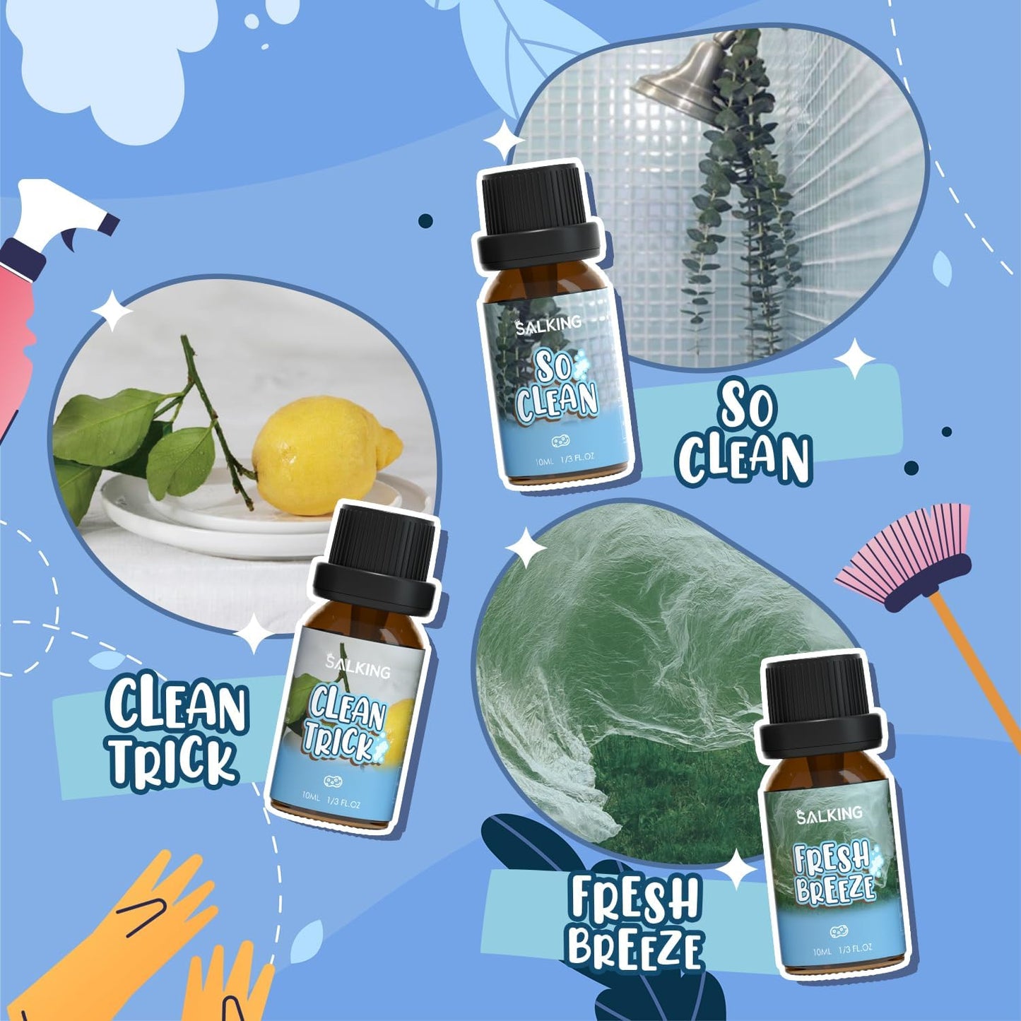SALKING Floral Essential Oils Set, Premium Pure and Natural Essential Oils, Fragrance Oil Scented Oils for Oil Diffusers 6 x 10 ML - Lavender, Rose, Jasmine, Cherry Blossom, Gardenia, Chamomile