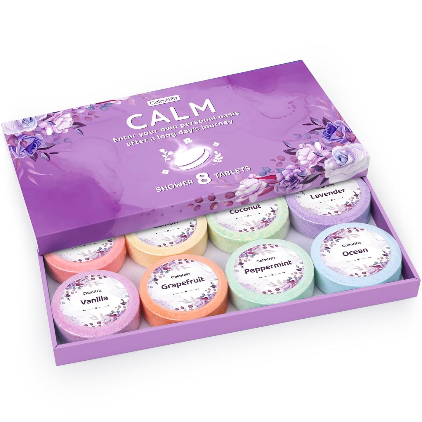 CalmNFiz Shower Steamers 8 Pack Set, Scented Shower Bombs Tablets in Box with 8 Fragrances, Fathers Day Gift for Dad, Self-Care & Relaxation Birthday Gifts for Women & Men, Mom, Wife, Friend