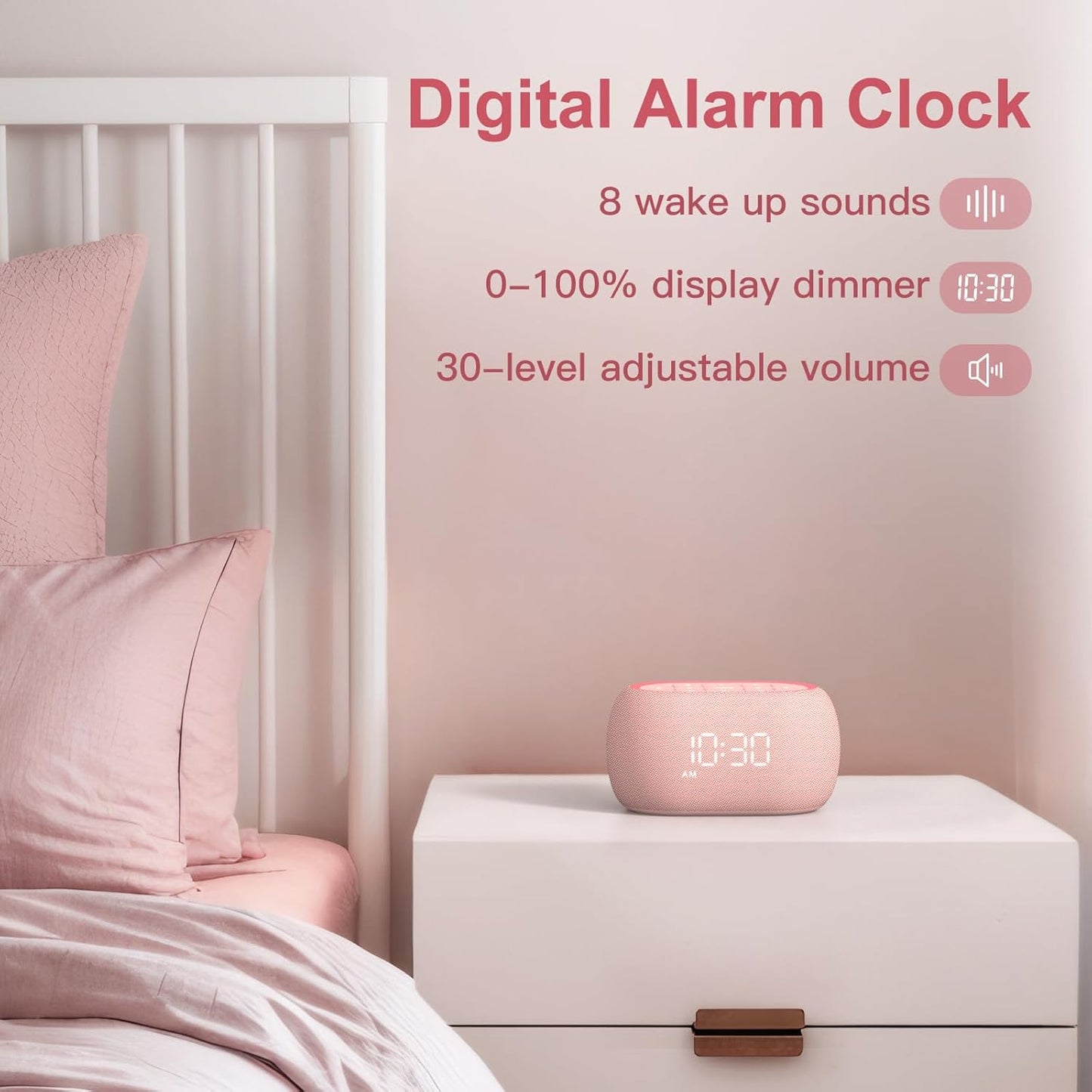 ANJANK White Noise Sound Machine Alarm Clock with Bluetooth Speaker, 21 Relaxing Sounds, 7 Night Lights,0-100% Dimmer/Sleep Timer/30-Level Volume Control,Sound Machine for Kids Adults Sleeping,Bedroom