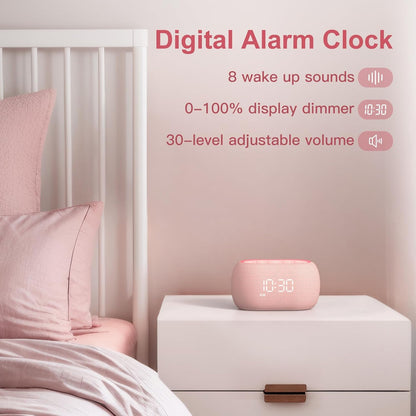 ANJANK White Noise Sound Machine Alarm Clock with Bluetooth Speaker, 21 Relaxing Sounds, 7 Night Lights,0-100% Dimmer/Sleep Timer/30-Level Volume Control,Sound Machine for Kids Adults Sleeping,Bedroom