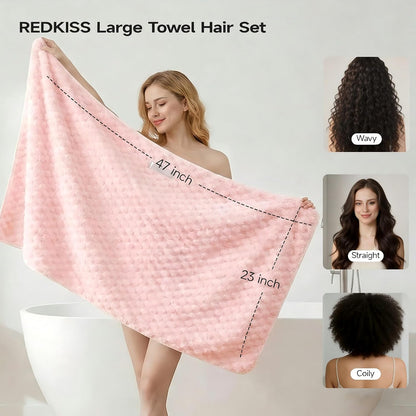 REDKISS 3 Pack Microfiber Hair Towels - Extra Large Hair Towel Wrap for Women, 24x42 inch Hair Towels with Elastic Strap, Super Soft Hair Drying Towels for Long, Thick, Curly Anti Frizz Turbans
