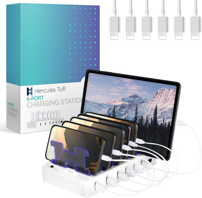 Fast Charging Station for Multiple Devices, 6-Port USB Charging Dock White