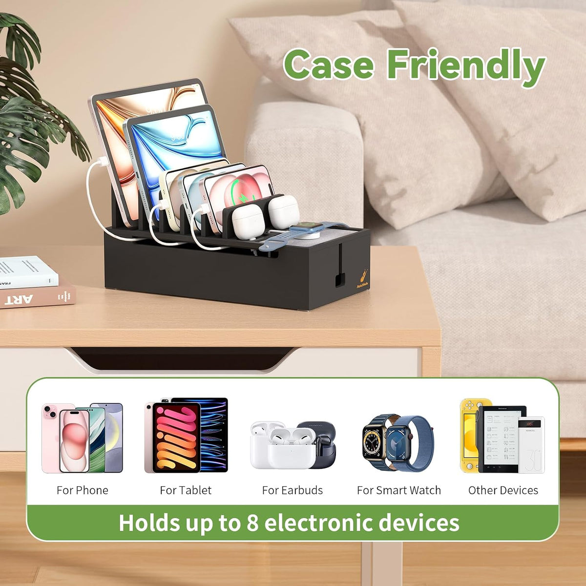 Pezin & Hulin Cell Phone Charging Station for Multi Devices-Natural Bamboo