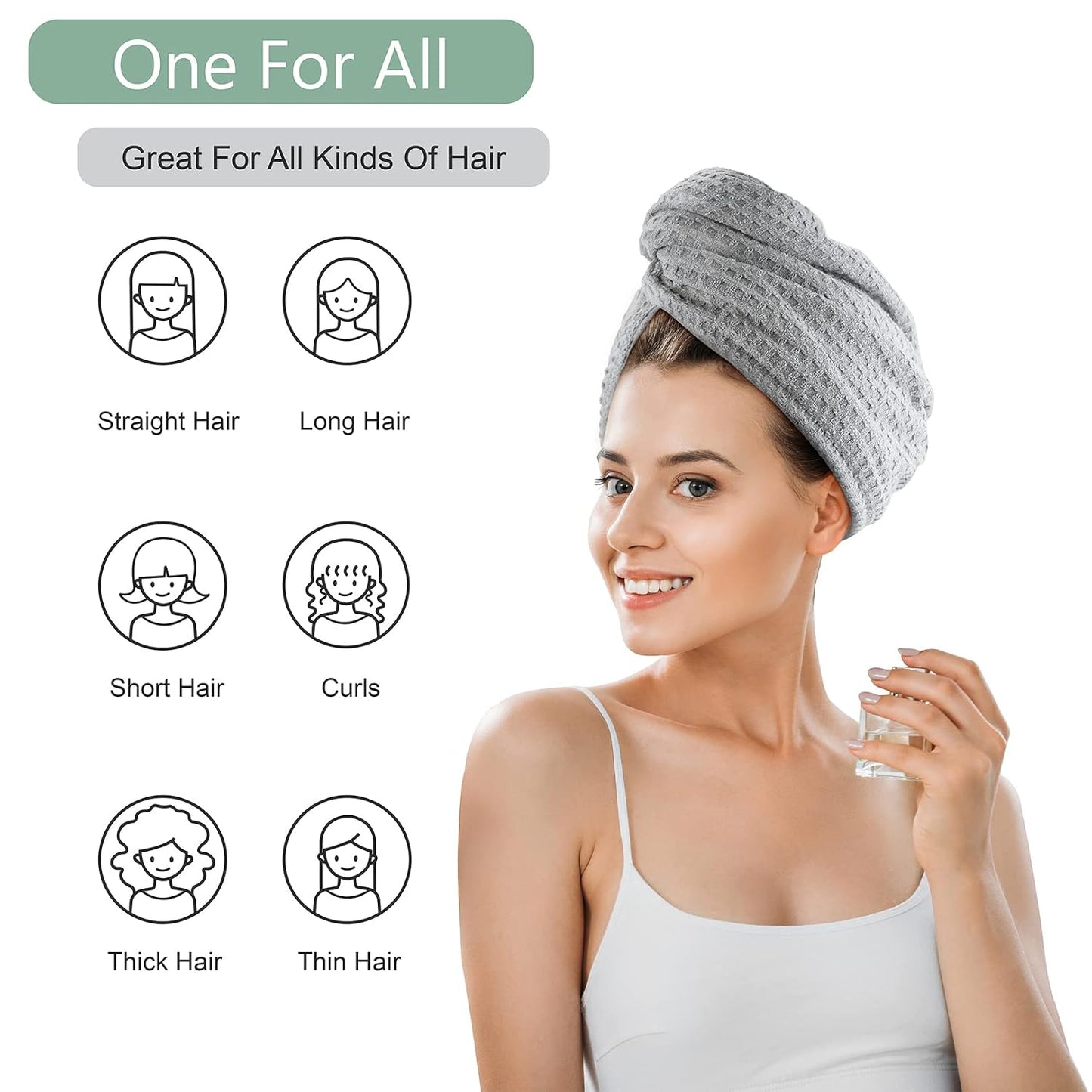 Dolwis Microfiber Hair Drying Towel - 2Packs Waffle Long Hair Head Turban Wraps Terry Cloth Fast Absorbent Dry Anti Frizz Twist Plopping Curly Shower Turban for Women Wet Hair (Green)