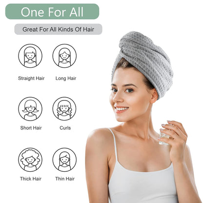 Dolwis Microfiber Hair Drying Towel - 2Packs Waffle Long Hair Head Turban Wraps Terry Cloth Fast Absorbent Dry Anti Frizz Twist Plopping Curly Shower Turban for Women Wet Hair (Green)