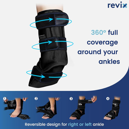 REVIX Ankle Ice Pack Wrap for Foot Pain Relief and Feet Injuries, Reusable Gel Ice Cold Packs for Achilles Tendonitis, Plantar Fasciitis, Sprained Ankles and Heels