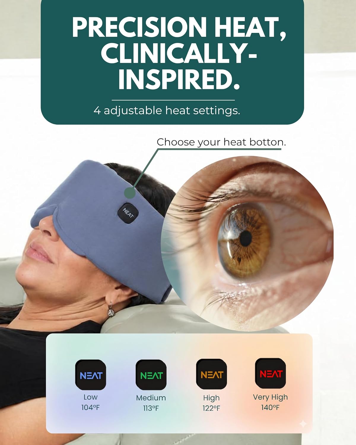 Heated Eye Mask – Cordless Electric Warm Eye Compress for Dry Eyes, Stye & Eye Strain Relief – 4 Heat Settings, Rechargeable, Light-Blocking, Blackout, Washable Cover (Sunset Rose)