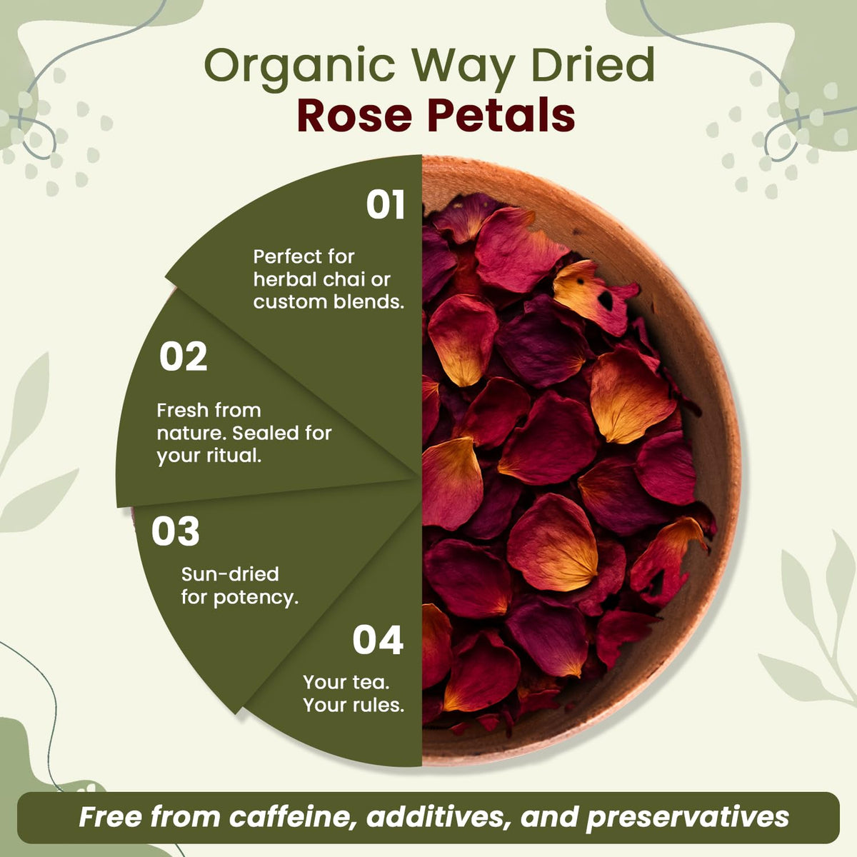 Organic Way Rose Petals Dried - Herbal Tea - 100% Raw from India (8 Oz)