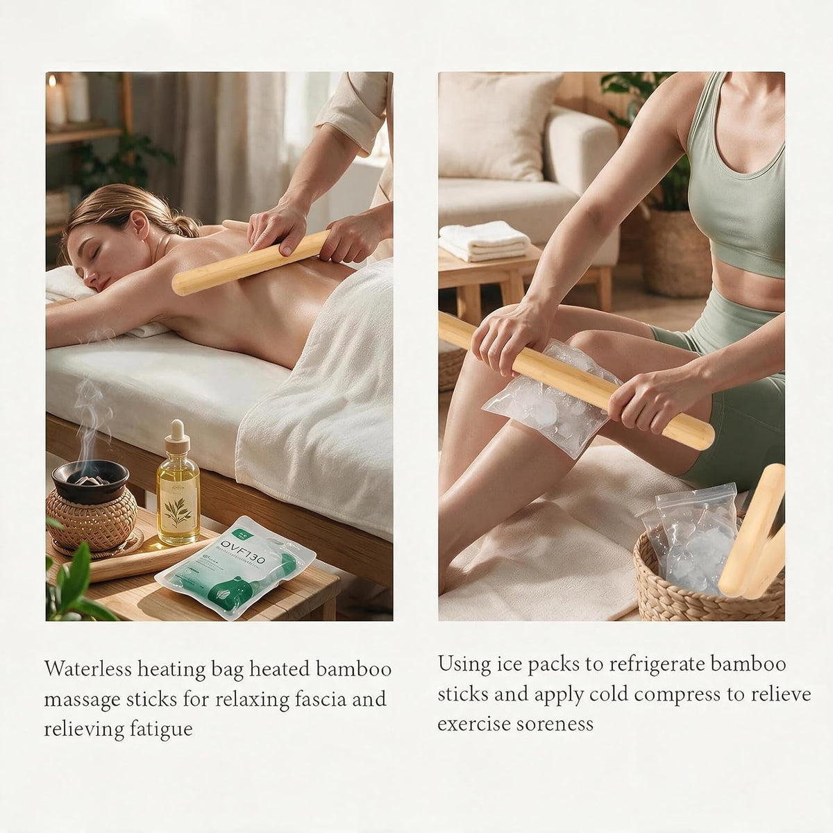 3PCS 100% Natural Solid Bamboo Massage Sticks,GuaSha Bamboo Massage Rollers for Back,Legs,Full Body,Deeply Deep Tissue Massage,Muscle Relax,Body Shaping,Portable Therapy Set(with Storage Bag)