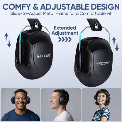 TICONN Noise Cancelling Ear Muffs for Adults, SNR 33dB Hearing Protection, Adjustable Safety Earmuffs for Construction