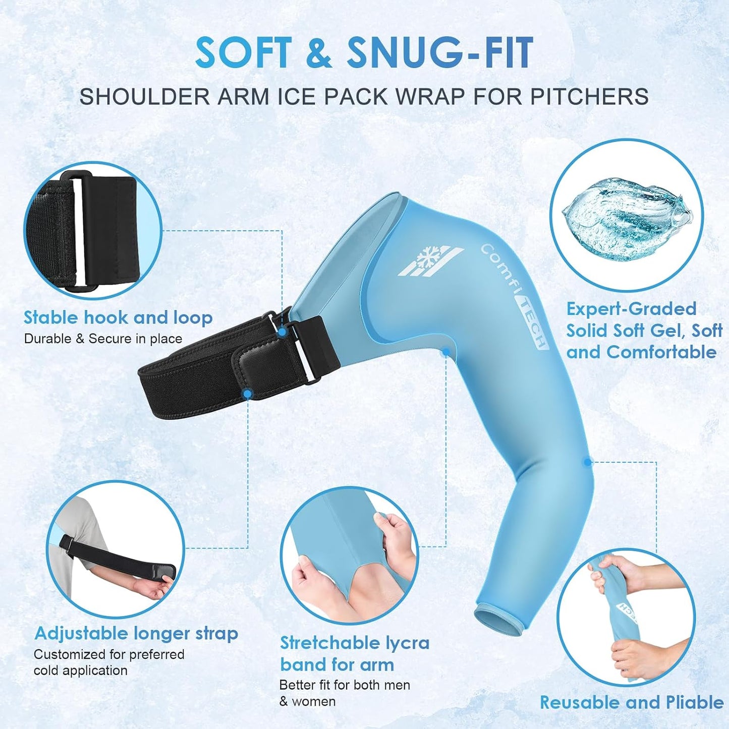 ComfiTECH Youth Shoulder Arm Ice Pack Wrap for Young Pitchers, Ice Arm Sleeve for Teen Volleyball Players, Flexible Cold Application for Throwing Recovery, Elbow Joint & Muscle Comfort, Large