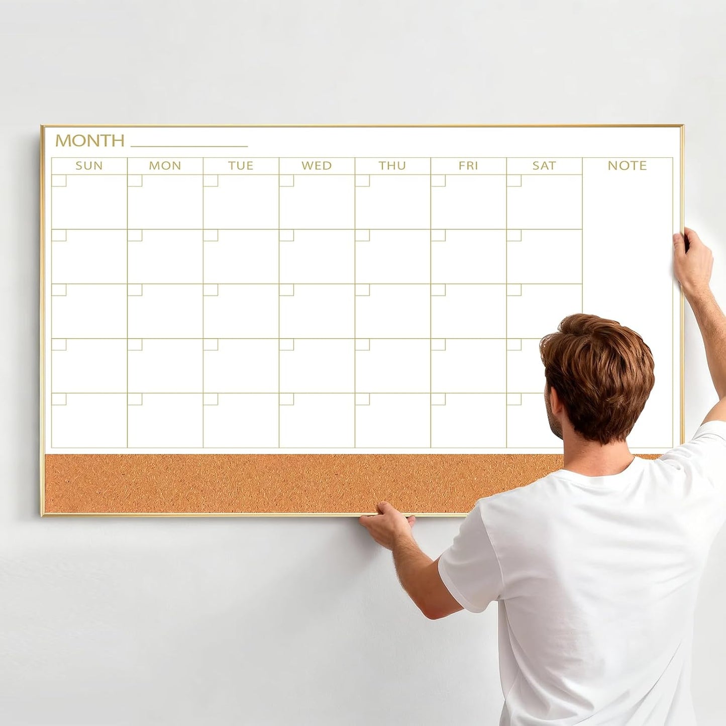 ARCOBIS Dry Erase Calendar with Cork Board for Wall, 24"x 18" Magnetic Calendar Whiteboard with Black Frame, Monthly Combination Board for School, Home, Office