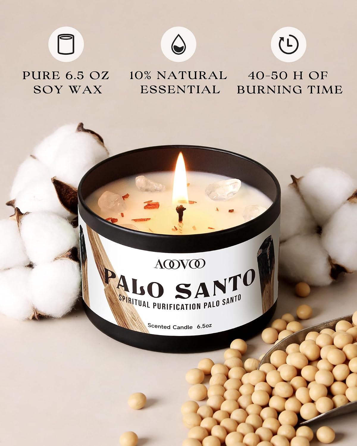 AOOVOO Sage Candle for Cleansing - 3 Wick 12oz Large Scented Candle with Crystals & Sage Leaves Inside, Soy Candles Non Toxic for Meditation Spiritual Gift, Aromatherapy Candle for Women Men