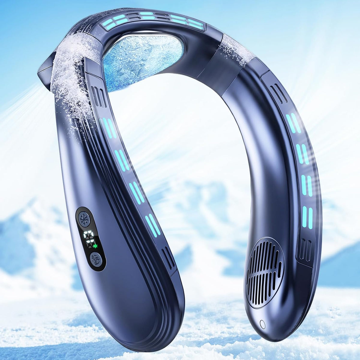 Neck Air Conditioner Portable, Neck Fan with Large Cooling Plate | NTC Control,Upward Downward Back Airflow, 6000mAh Bladeless Wearable Fan for Outdoor, Travel, Office, Golf (Blue)