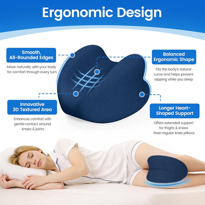 Knee Pillow for Side Sleepers, High-Density Memory Foam Leg Pillow for Side Sleeping, Heart-Shaped Design for Knees, Hips & Spinal Alignment, Grey