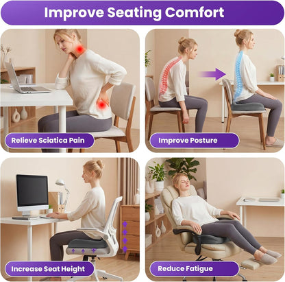 ZZ-WELL Seat Cushion for Office Chairs, Black, 21.2 Inches | Coccyx Cushion for Tailbone Pain, Memory Foam, Extra Large Thick, Patented Pressure Relief, Computer Gaming Chair