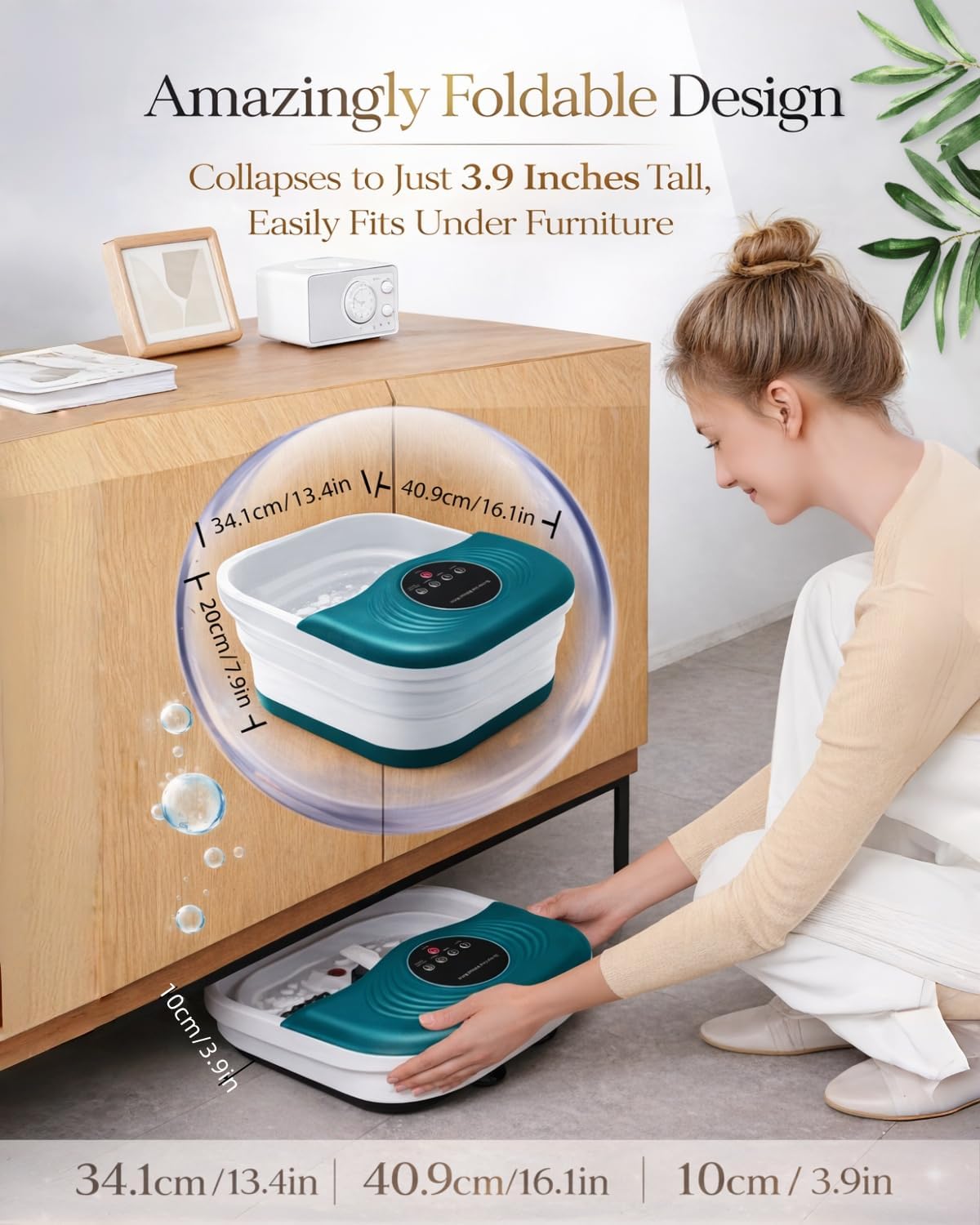 Collapsible Heated Foot Spa with Bubble and Red Light Temperature Control Foot Bath Massager and Soaking Tub Featuring 8 Shiatsu Massage Rollers Pumice Stone and Built-in Timer Ideal Gift for Wife,Mom