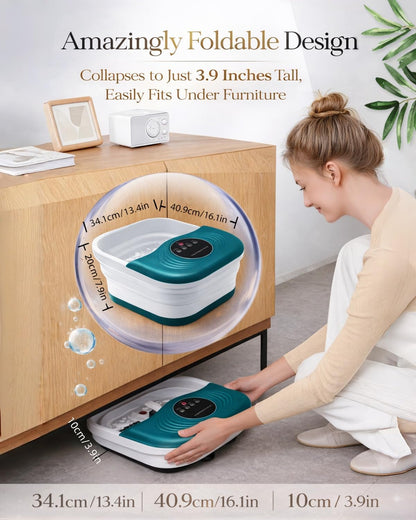 Collapsible Heated Foot Spa with Bubble and Red Light Temperature Control Foot Bath Massager and Soaking Tub Featuring 8 Shiatsu Massage Rollers Pumice Stone and Built-in Timer Ideal Gift for Wife,Mom
