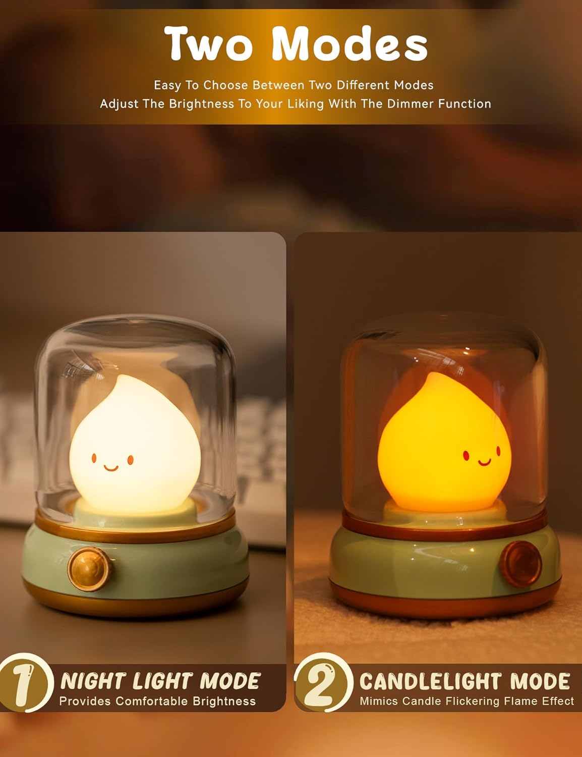 WANIDEA Flameless Candles Lamp, Led Candles,Cute Kerosene Lamp,Silicone Flame Amber Light,Adjustable Dimmable Rechargeable Night Light for Kids,Girls,Teenager Kids Bedroom Christmas