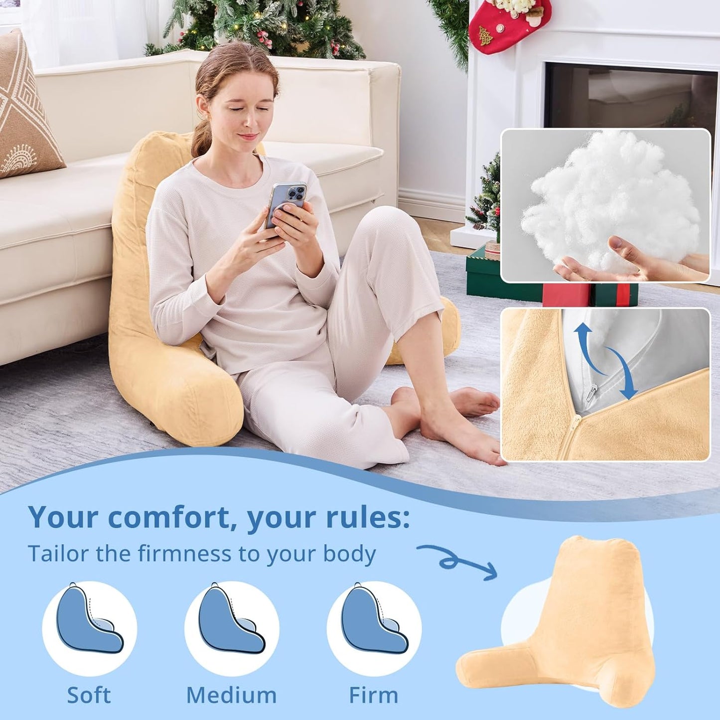 Sasttie Reading Pillows for Sitting in Bed Adult, Back Pillow Bed Sitting Up, Back-Rest Support Cushion for Sit Up on Couch, Sofa, and Floor, Dorm Essentials, Oeko-Tex Certified, Dark Grey